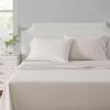 Martha Stewart – Full Size Sheets Set, Crisp & Tailored Cooling Sheets w/a Naturally Smooth Cotton Percale Lightweight Feel – Bed Sheets with Matching Pillowcases & Fitted Sheet (Stripe Blue)(Leaves Beige)