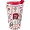 Martha Stewart 12 oz Ceramic Travel Mug with Plastic Lid, Festive Coffee Cup for Hot Drinks, Christmas Gift for Coffee & Tea Lovers (Holiday Stamps)