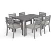 Martha Stewart Bedford 7 Piece Aluminum Patio Set with 62″ Table and 6 Stackable Chairs with Gray Brushed Woodgrain Finish, Gray All-Weather Seat Cushions(Grey)