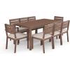 Martha Stewart Bedford 9 Piece Patio Set with 71″ Table and 8 Stackable Chairs with Brown Brushed Woodgrain Aluminum Finish, Cream All-Weather Seat Cushions
