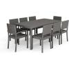 Martha Stewart Bedford 9-Piece Indoor-Outdoor Dining Set with 6 Stackable Chairs and 71″ Patio Table with Faux Wood Top and Rattan Wicker Finish in Gray(Grey)