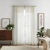 Martha Stewart Boho Curtains Macrame Decor Textured Sheer Rod Pocket Window Curtain Panel Pair, 84″, Linen(Linen)