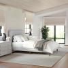 Martha Stewart Britta Platform Bed with Headboard & Footboard, Faux Linen Upholstery with Piping Detail, Rounded Headboard, No Box Spring Needed, Queen, Beige(Gray Fabric/Walnut Legs)