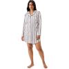 Martha Stewart Classic Long Sleeve Nightshirt for Women | Cotton Notch Collar Striped Sleepwear | Timeless and Elegant(Egret)