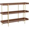 Martha Stewart Emmett 3 Shelf Bookcase with Vertical Metal Frame, Home Office Storage Display Unit, 35″ H, Walnut Wood Grain/Polished Brass(Walnut Wood Grain/Polished Brass Frame)