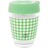 Martha Stewart Glass Tumbler, 12 Ounce Travel Coffee Mug with Splashproof Lid & Green Gingham Silicone Sleeve, Hot or Cold Beverages, Arcadian Green Gingham