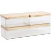 Martha Stewart Grady Clear Plastic Stackable Storage Boxes with White Plastic Lids, Set of 3(Clear/Light Natural Paulownia Top)