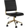 Martha Stewart Ivy Armless Swivel Task Chair for Home Office in White Faux Leather with Polished Brass Frame(Black Faux Leather/Polished Brass)
