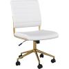 Martha Stewart Ivy Armless Swivel Task Chair for Home Office in White Faux Leather with Polished Brass Frame(White Faux Leather/Polished Brass)