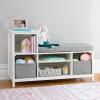Martha Stewart Kids’ Jr. Reading Nook with Bins – Linen White: Kids Wood Bookshelf and Storage Bench with Open Shelves and Canvas Storage Bins for Toys, Games, and Books | Toddler Room Furniture(Linen White)