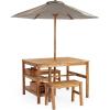 Martha Stewart Kids Outdoor Craft Table, Benches & Umbrella Set: Acacia Wood Activity Desk w/Crate, Caddy, Storage Shelves | Kids Play & Picnic Table w/Benches & Umbrella for Backyard, Patio, Garden