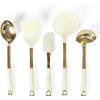 Martha Stewart Lockton 5-Piece Kitchen Tool Set – Stainless Steel & Nylon Cooking Utensils with Linen Handles and Gold Accents, Durable Heat-Resistant Kitchen Gadgets