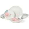 Martha Stewart Peony 12 Piece Porcelain Floral Chip and Scratch Resistant Dinnerware Set(Peony)
