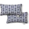 Martha Stewart Tulum Indoor Outdoor Decorative Lumbar Pillow 2-Pack Set, UV Fade Resistant, Water Repellent, Printed Modern Design, Navy Blue, 11″x18″(Navy Blue)