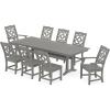 Martha Stewart by POLYWOOD® Chinoiserie 9-Piece Farmhouse Dining Set with Trestle Legs in Green(Slate Grey)