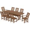 Martha Stewart by POLYWOOD® Chinoiserie 9-Piece Farmhouse Dining Set with Trestle Legs in Green(Teak)