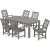 Martha Stewart by POLYWOOD® Chinoiserie Arm Chair 7-Piece Parsons Dining Set (Exclusive) in Mahogany(Slate Grey)