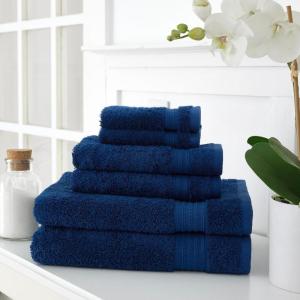 MARTHA STEWART 100% Cotton Bath Towels Set Of 6 Piece, 2 Bath Towels, 2 Hand Towels, 2 Washcloths, Quick Dry Towels, Soft & Absorbent, Bathroom Essentials, Light Gray(Navy)