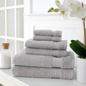 MARTHA STEWART 100% Cotton Bath Towels Set Of 6 Piece, 2 Bath Towels, 2 Hand Towels, 2 Washcloths, Quick Dry Towels, Soft & Absorbent, Bathroom Essentials, Light Gray(Silver)