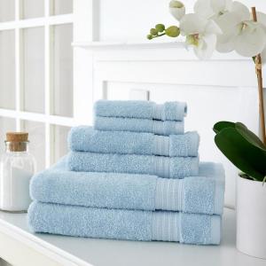 MARTHA STEWART 100% Cotton Bath Towels Set Of 6 Piece, 2 Bath Towels, 2 Hand Towels, 2 Washcloths, Quick Dry Towels, Soft & Absorbent, Bathroom Essentials, Light Gray(Spa Blue)