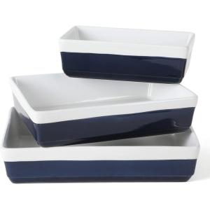 MARTHA STEWART 3 Piece Oven to Table Stoneware Bakeware, Baking Dish & Casserole Set – Red(Cobalt Blue)