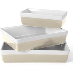 MARTHA STEWART 3 Piece Oven to Table Stoneware Bakeware, Baking Dish & Casserole Set – Red(Grey)