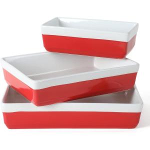 MARTHA STEWART 3 Piece Oven to Table Stoneware Bakeware, Baking Dish & Casserole Set – Red(Red)