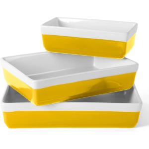 MARTHA STEWART 3 Piece Oven to Table Stoneware Bakeware, Baking Dish & Casserole Set – Red(Yellow)
