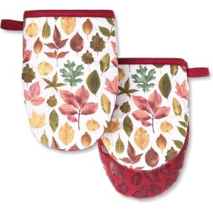 MARTHA STEWART Autumn Harvest Pumpkins Mini Oven Mitt 2-Pack Set, 100% Cotton with Decorative Non-Slip Silicone Grip, Heat Resistant, Orange/Green/Ivory, 5.5″X8″(Red/Green/Tan)
