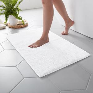 MARTHA STEWART Drylon Microfiber Bath Rug – 1 Piece, Ultra Soft Plush, Non-Slip, Thick, Washable Bathroom Rugs, Home Decor Accessories, Household Essentials, Large Bath Mat, 21″ x 34″​, Navy Blue(White)