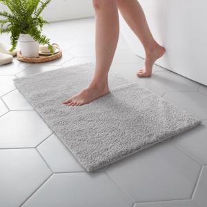MARTHA STEWART Drylon Microfiber Bath Rug – 1 Piece, Ultra Soft Plush, Non-Slip, Thick, Washable Bathroom Rugs, Home Decor Accessories, Household Essentials, Large Bath Mat, 21″ x 34″​, Navy Blue(Light Grey)