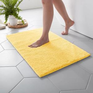 MARTHA STEWART Drylon Microfiber Bath Rug – 1 Piece, Ultra Soft Plush, Non-Slip, Thick, Washable Bathroom Rugs, Home Decor Accessories, Household Essentials, Large Bath Mat, 21″ x 34″​, Navy Blue(Yellow)