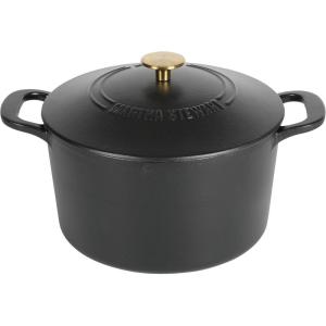 MARTHA STEWART Gatwick 7 QT Enamel Cast Iron Dutch Oven Pot with Lid, Martha Blue(Black Matte)