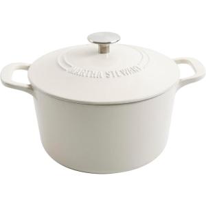 MARTHA STEWART Gatwick 7 QT Enamel Cast Iron Dutch Oven Pot with Lid, Martha Blue(Linen w/ Silver Knob)
