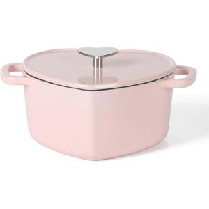 MARTHA STEWART Gatwick 7 QT Enamel Cast Iron Dutch Oven Pot with Lid, Martha Blue(Pink (Heart Shaped))