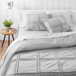 MARTHA STEWART Natalie King Size Duvet, 3 Piece Set-1 Duvet Cover, 2 Pillow Shams, Crinkle Velvet Texture, Soft & Royal, Machine Wash, 104″x92″ with Button Closure, Champagne(Solid Grey)