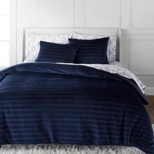 MARTHA STEWART Natalie King Size Duvet, 3 Piece Set-1 Duvet Cover, 2 Pillow Shams, Crinkle Velvet Texture, Soft & Royal, Machine Wash, 104″x92″ with Button Closure, Champagne(Navy)