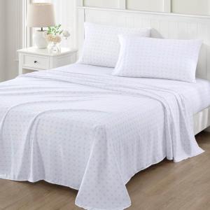 MARTHA STEWART Ultra Soft Brushed and Washed Microfiber 4 Piece Sheet Set, Easy Care, Comfy Bed Sheets with Deep Pocket, 1 Flat Sheet, 1 Fitted Sheet, 2 Std. Pillowcases, Queen Size, Navy Blue(Hayworth Medallion Gray)