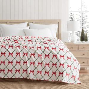 Martha Stewart – Blanket, Incredibly Soft Throw Blanket for Couch or Bed, Printed Plush & Oversized Bedding (Holiday Woodland White, 60″ x 70″)(Emmas Bow White)