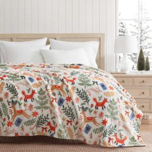 Martha Stewart – Blanket, Incredibly Soft Throw Blanket for Couch or Bed, Printed Plush & Oversized Bedding (Holiday Woodland White, 60″ x 70″)(Holiday Woodland White)