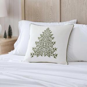 Martha Stewart – Decorative Pillow, Square Throw Pillow with Hidden Zipper Closure, Oversized Accent Cushion for Bed or Couch (Bedford Bow Green, 20″ x 20″)(Holiday Tree Green)