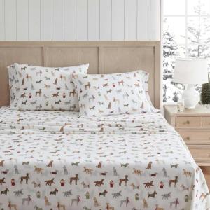 Martha Stewart – Flannel Sheets Full Size, Anti-Pilling & Wrinkle Resistant Cotton, Touchably Soft for All-Season Comfort – Bed Sheets with Matching Pillowcases & Fitted Sheet (Holiday Bows Red)(Holiday Pups Brown)