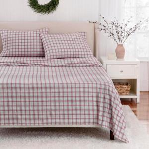 Martha Stewart – Flannel Sheets Full Size, Anti-Pilling & Wrinkle Resistant Cotton, Touchably Soft for All-Season Comfort – Bed Sheets with Matching Pillowcases & Fitted Sheet (Holiday Bows Red)(Holiday Lodge Plaid Red/Grey)