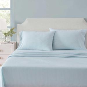 Martha Stewart – Full Size Sheets Set, Crisp & Tailored Cooling Sheets w/a Naturally Smooth Cotton Percale Lightweight Feel – Bed Sheets with Matching Pillowcases & Fitted Sheet (Stripe Blue)(Stripe Blue)