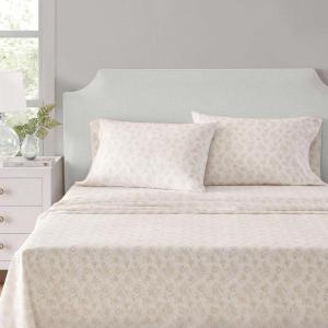 Martha Stewart – Full Size Sheets Set, Crisp & Tailored Cooling Sheets w/a Naturally Smooth Cotton Percale Lightweight Feel – Bed Sheets with Matching Pillowcases & Fitted Sheet (Stripe Blue)(Floral White)