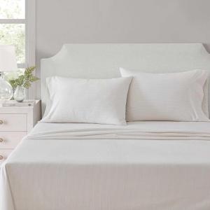Martha Stewart – Full Size Sheets Set, Crisp & Tailored Cooling Sheets w/a Naturally Smooth Cotton Percale Lightweight Feel – Bed Sheets with Matching Pillowcases & Fitted Sheet (Stripe Blue)(Stripe White)