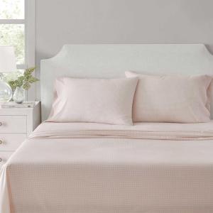 Martha Stewart – Full Size Sheets Set, Crisp & Tailored Cooling Sheets w/a Naturally Smooth Cotton Percale Lightweight Feel – Bed Sheets with Matching Pillowcases & Fitted Sheet (Stripe Blue)(Small Gingham Pink)