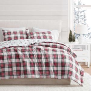Martha Stewart – Queen Bedding Comforter Sets, Wonderfully Plush & Naturally Soft Cotton Flannel Bedding w/Matching Pillowcases, 3 Piece Bed Sets (Yuletide Spruce Plaid/Holiday Ribbons Red)(Yuletide Spruce Plaid/Holiday Ribbons Red)
