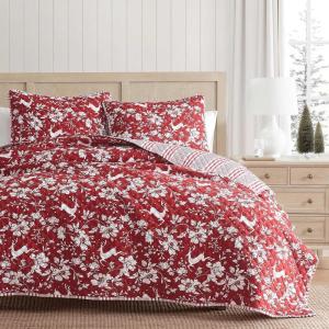 Martha Stewart – Queen Quilt Set, Classic Quilted Bedding, Lightweight, Incredibly Soft & Wrinkle Resistant Quilt with Matching Pillowcases, 3 Piece Bed Set (Dancing Deer Red)(Dancing Deer Red)