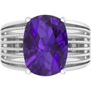 Martha Stewart 10 1/4 Carat Cushion Cut Gemstone Hidden Halo Ring with Lab Grown Diamonds in Sterling Silver, Choose Your Gemstone(Amethyst)